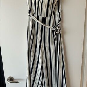 Striped Sleeveless Jumpsuit with Belt